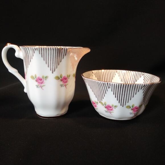 SALE Royal Imperial Sugar n Creamer Pink Roses 22k Gold - Picture 1 of 16